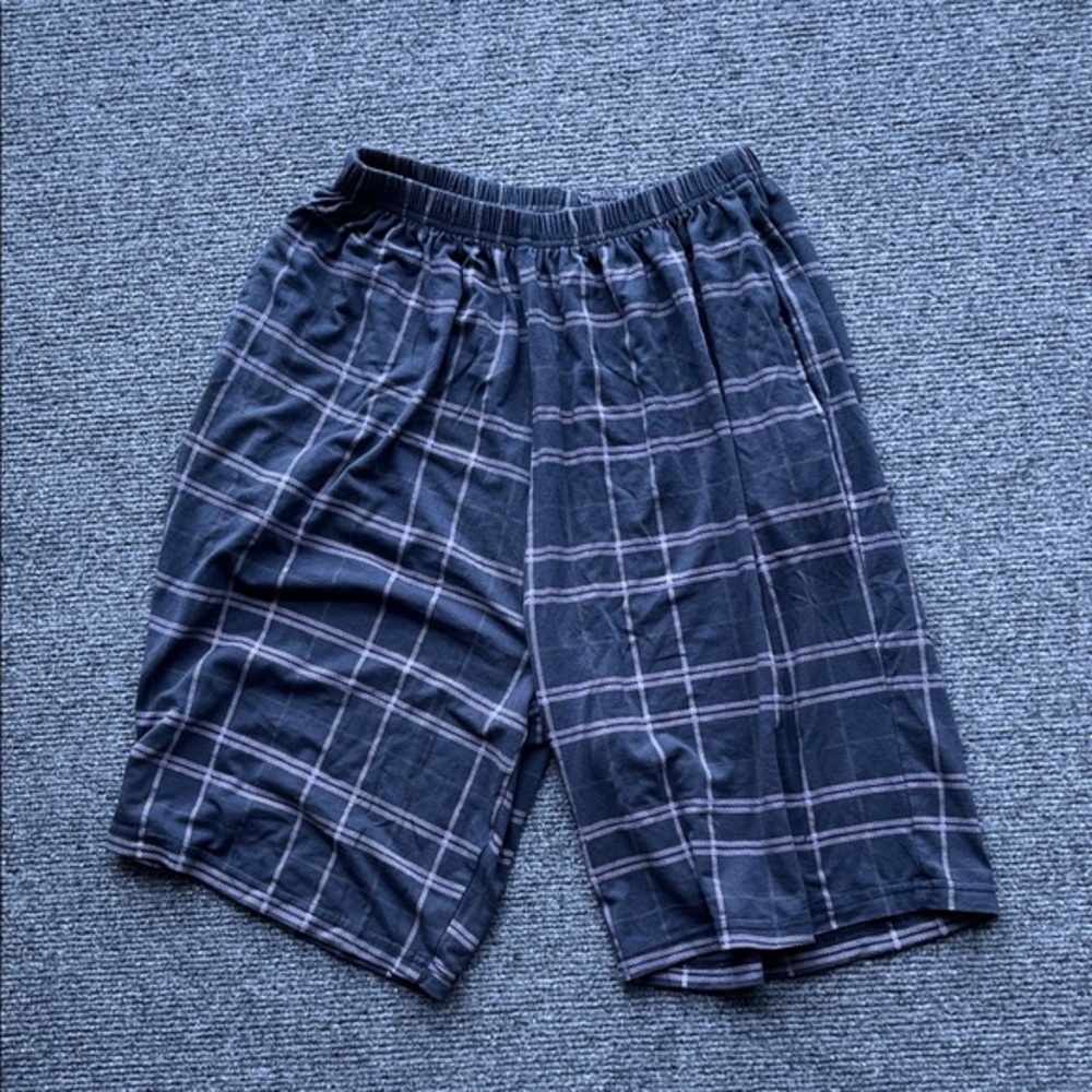 Black Plaid Elastic Waist Shorts